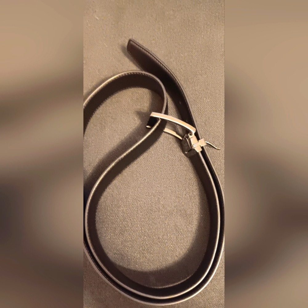 Black Leather Belt with Silver Buckle, 51"